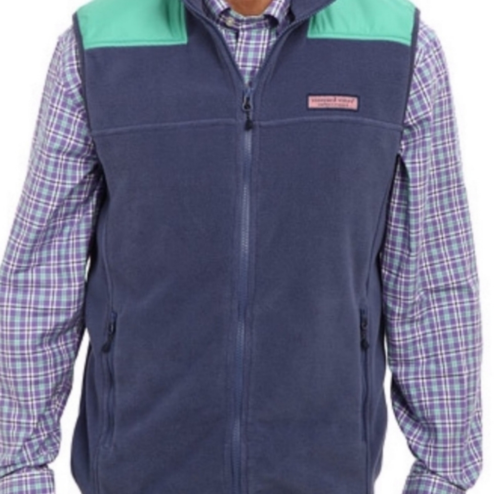 Vineyard Vines Mens Shep Fleece Vest Blue Green Preppy - Picture 12 of 16